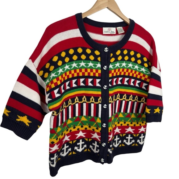 Carroll Reed Women's M Nautical Knit Cardigan Button Up Cotton Colorful 90's - Picture 8 of 16